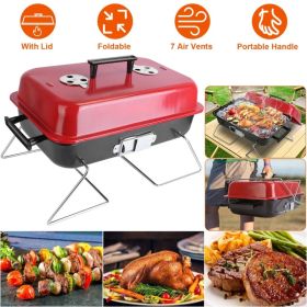 Portable Charcoal Grill Outdoor Tabletop Grill Small Barbecue Smoker Folding BBQ Grill With Lid For Back-yard Camping Picnics Beach (Option: defaulttitle)